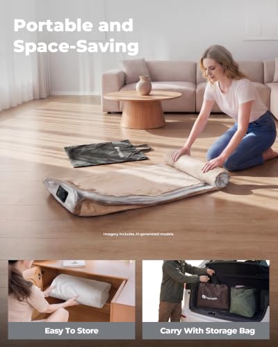 Full Air Mattress with Built-In Pump - 18-Inch Raised Inflatable Bed for Guests & Outdoor, Off-White Khaki - Variation of THIS listing