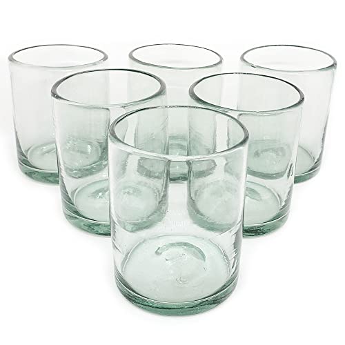 MexHandcraft 10 oz Hand Blown Mexican Recycled Glass Tumblers - Set of 6, Lead-Free Drinkware for Cocktails & Wine