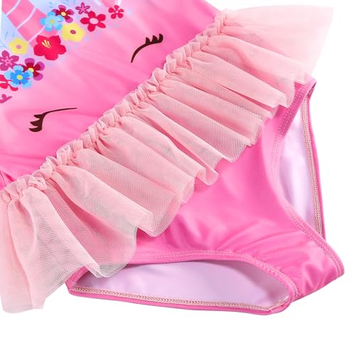 Girls One Piece Swimsuit - Princess Bathing Suit for 5-6 Years Dream Pink