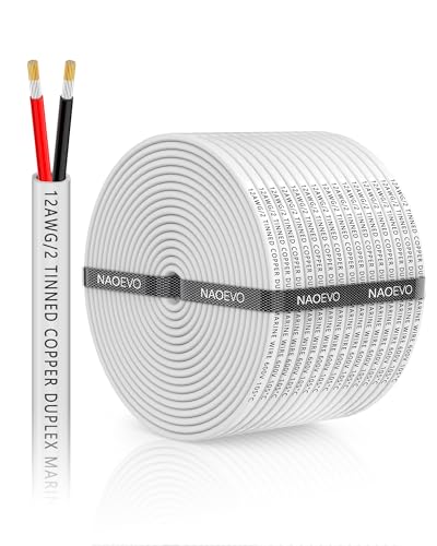 NAOEVO 12 Gauge Marine Wire Duplex 12/2 Marine Cable 100FT - Waterproof Copper Wiring for Boat, RV, Trailer