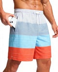 Men's 7-Inch Quick Dry Tricolor Stripe Swim Trunks with Mesh Lining - Large