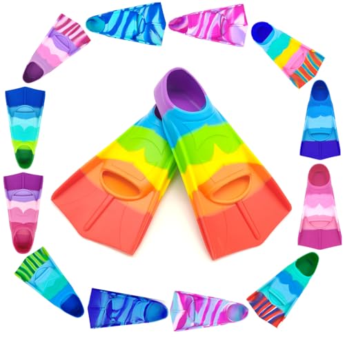 Kids Swim Training Fins Rainbow Silicone Adjustable Flippers - Xs (Us Kids 13.5-1)