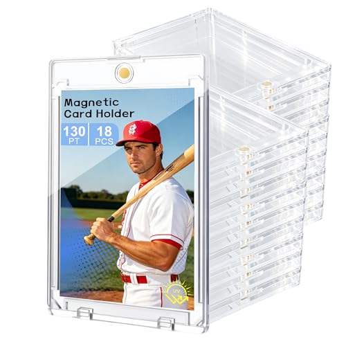 18 Pack Magnetic Card Holders for Trading Cards - UV-Resistant Hard Plastic, Secure One-Touch Closure