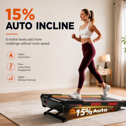 Jogwell Walking Pad with 15% Auto Incline, Full-Deck Design - Grey, Standard