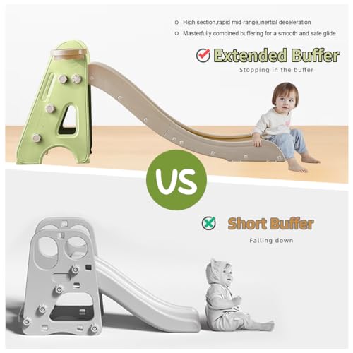 HAPPYMATY Green 3-in-1 Indoor & Outdoor Toddler Slide Playset with Basketball Hoop