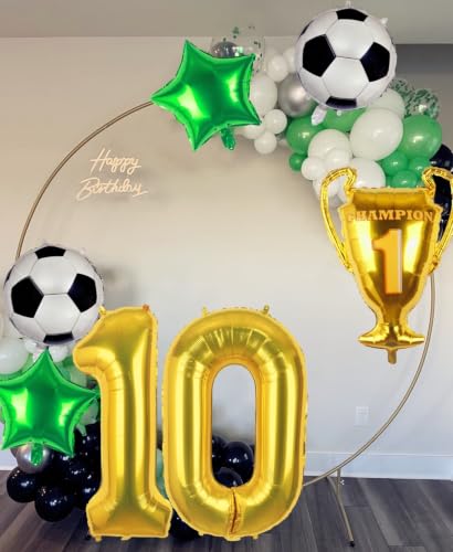 Gold 10 Soccer Balloon Set for 10th Birthday Party Boy Decorations