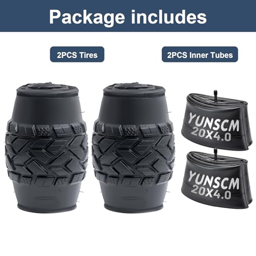 YunSCM Heavy Duty 20x4.0 Fat E-Bike Tires + 2 Tubes, Black, All-Terrain