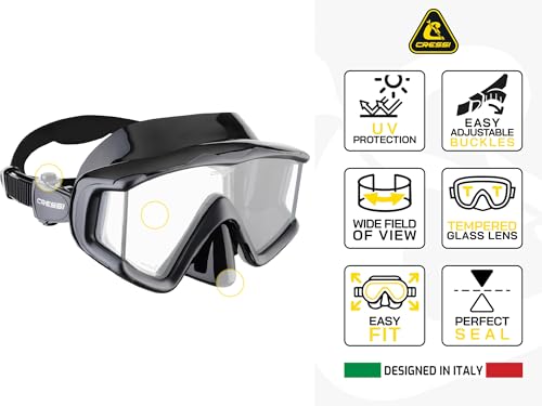 Cressi Perfect View Triside Panoramic Scuba & Snorkeling Mask - Black/Graphite
