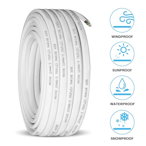 12/3 Marine Grade Wire 100FT Triplex Copper Cable - White PVC Insulation