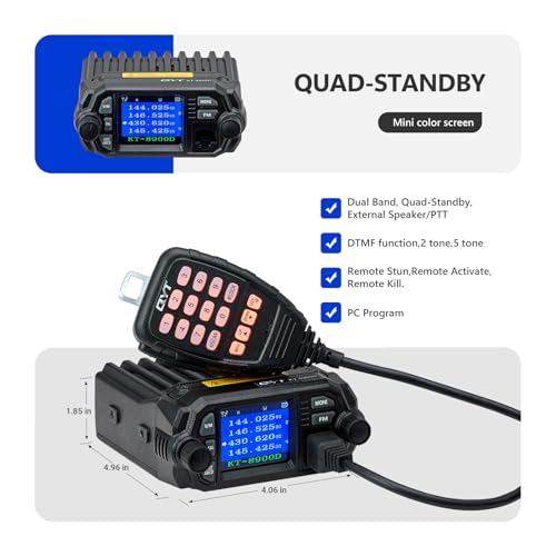 Dual Band GMRS Mobile Radio KT-8900D with 200 Channels, 25W Power - Off-Road & Vehicle Use