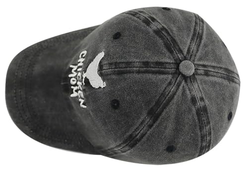 Chicken Mom Hat Black One Size Adjustable Cotton Embroidered Farm Cap