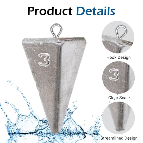 Fishing Sinkers Pyramid Assorted Weights 2oz 3oz 4oz - 6pcs 3oz Variation