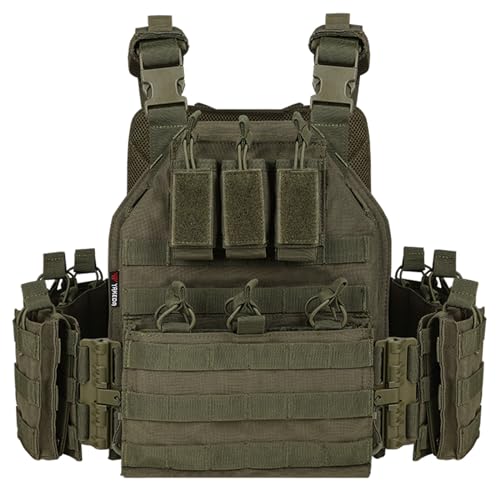 YAKEDA Camo Tactical Carrier Vest - One Size, Army Green, Breathable & Adjustable