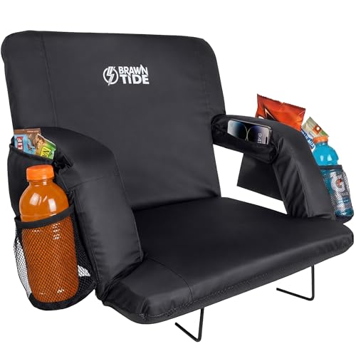 BRAWNTIDE Black Stadium Seat with Back Support & Foam Cushion - 21"