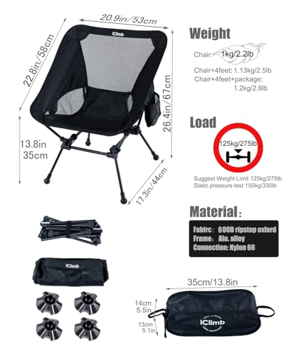 Ultralight Folding Beach Chair with Anti-Sinking Feet - Black 2-Pack