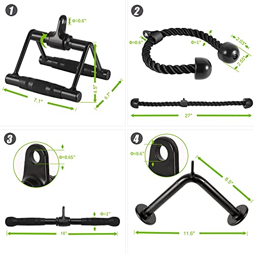 Heavy Duty Lat Pulldown Attachments Set with Black Curl Bar for Gym