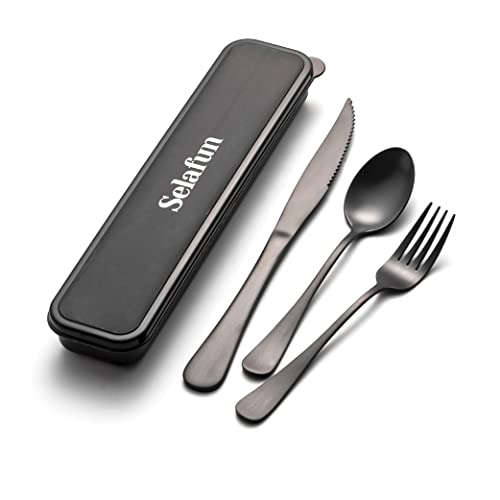 Portable Stainless Steel Travel Utensil Set with Case - 4 Pieces, Matte Black
