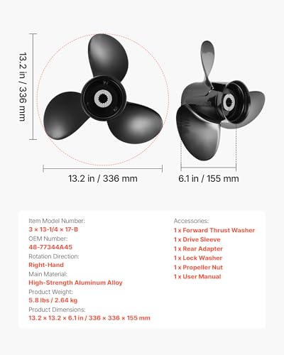 OEM Aluminum Outboard Propeller 15 Spline RH 3-Blade for Mercury 40-140 HP - Variation 48-77344A45