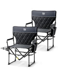 Heavy Duty Camping Chair with Side Table & Cup Holder - Black - 2 Pack