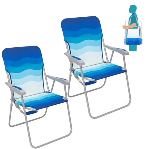 #WEJOY Folding Beach Chair for Adults - High Back, Lightweight, 2 Pack Dark Blue & White