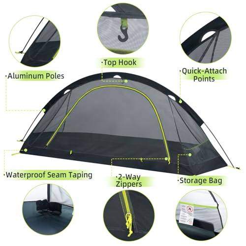 Grey Croosseoutdoors 1-Person Ultralight Backpacking Tent with Single Aluminum Pole