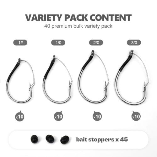 Wacky Rig Hooks with Bait Stopper for Bass Fishing - 40 Pack