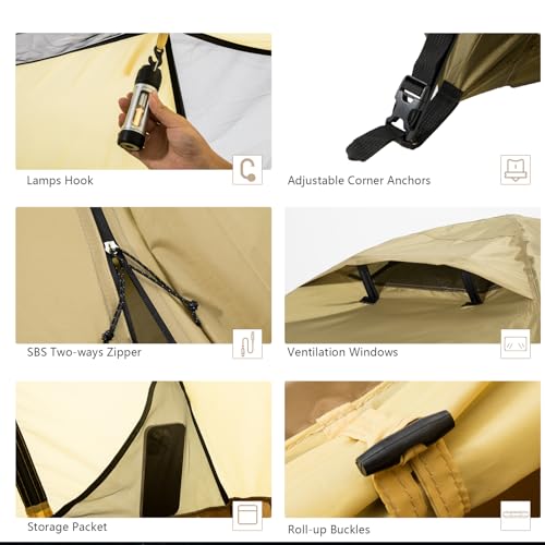 BISINNA 4-Season Backpacking Tent for 2 Persons - Brown, Lightweight, Waterproof, Easy Setup