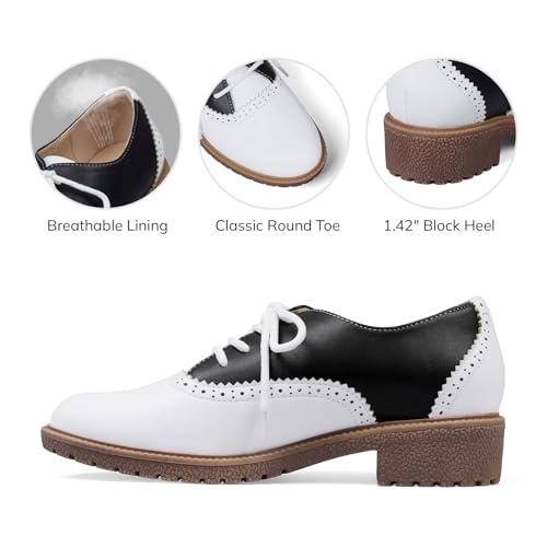 mikarka Vintage 50s Women's Saddle Shoes Black/White Matte 8 Perforated Design