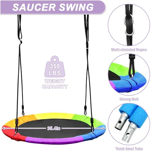 Multicolor 35-Inch Saucer Swing Set with Stand for Kids and Adults