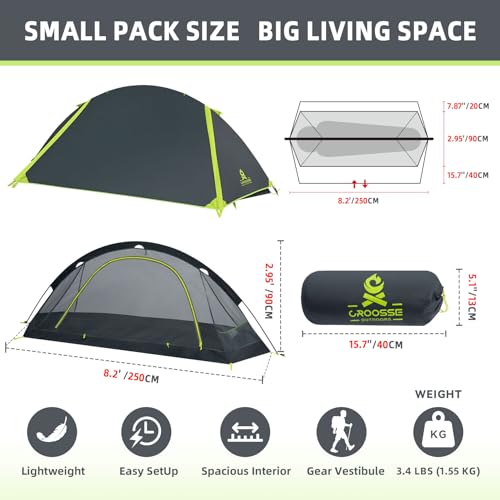 Grey Croosseoutdoors 1-Person Ultralight Backpacking Tent with Single Aluminum Pole