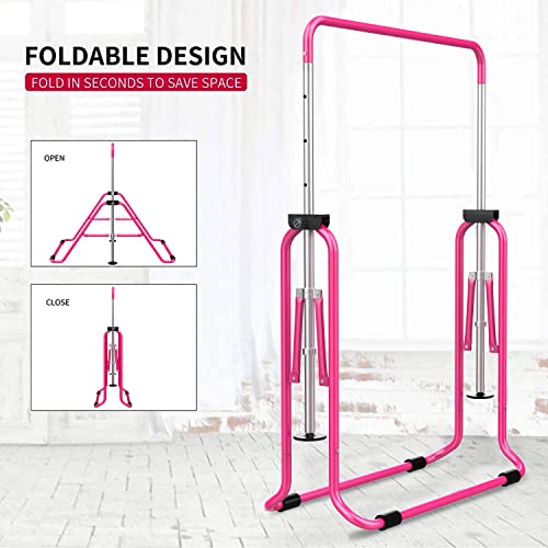 Pink Adjustable Gymnastics Bars for Kids - Foldable & Space-Saving