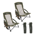 Green Low Back Folding Beach Camping Chair 2 Pack - Portable Heavy Duty Outdoor Seating