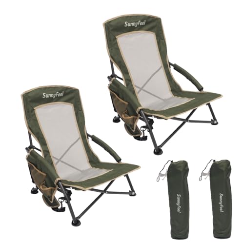 Green Low Back Folding Beach Camping Chair 2 Pack - Portable Heavy Duty Outdoor Seating