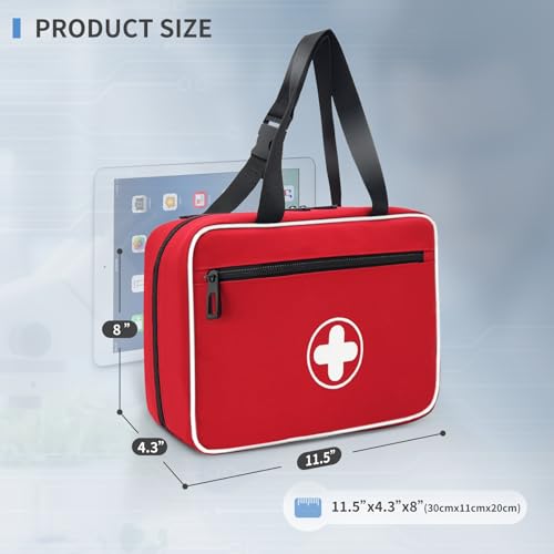 Portable First Aid Bag - Emergency Trauma Kit with Reflective Strips - Red