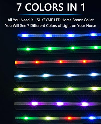 LED Horse Breast Collar with 7 Colors Light Up Horse Tack for Night Riding