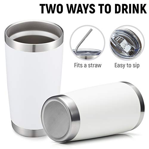 White 20oz Double Wall Vacuum Insulated Travel Mug Set with Lids & Straws - 12 Pack
