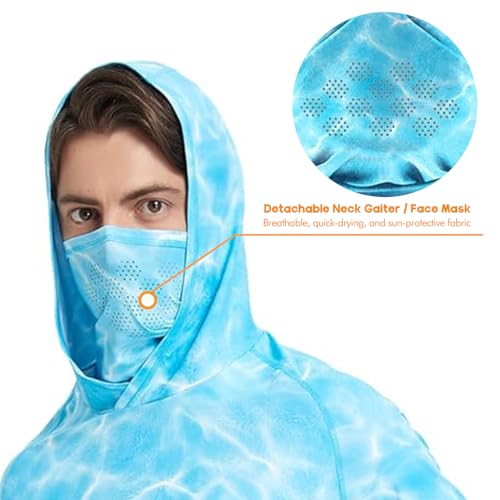 Riverruns UPF 50+ Fishing Hoodie with Neck Gaiter & Thumbholes - Large / Water Ripple Camoblue