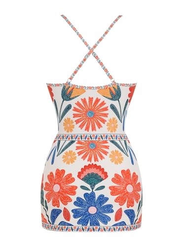 Women's One Piece Swimsuit with Skirt - V Neck Colorblock Bathing Suit