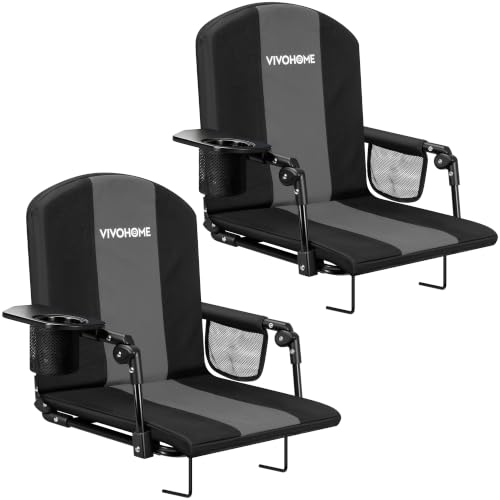 VIVOHOME Stadium Bleacher Seats with Back Support - Black & Gray, 2-Pack Portable Sports Chairs