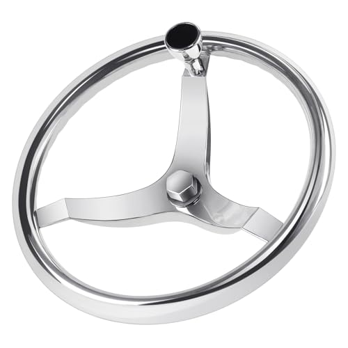 QYMOPAY 13.5" Marine Stainless Steel Boat Steering Wheel with Nut & Turning Knob