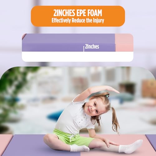 FDW 4x6 ft Pink & Purple Foldable Gymnastics Tumbling Mat - Portable Exercise Pad
