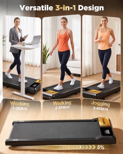 XVCAS Black & Gold Incline Walking Treadmill Pad with 2.5HP Quiet Motor for Home & Office
