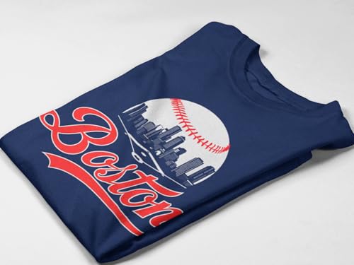 Baseball Shirt Fan Cityscape T-Shirt with Urban Skyline Graphic - Adult Boston Navy Large