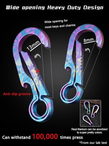 Teal Titanium Carabiner Keychain Clip 2.6 Inch Heavy Duty Outdoor Key Holder