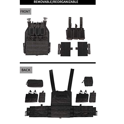Tactical Outdoor Carrier Vest - Black, Adjustable, Padded MOLLE System