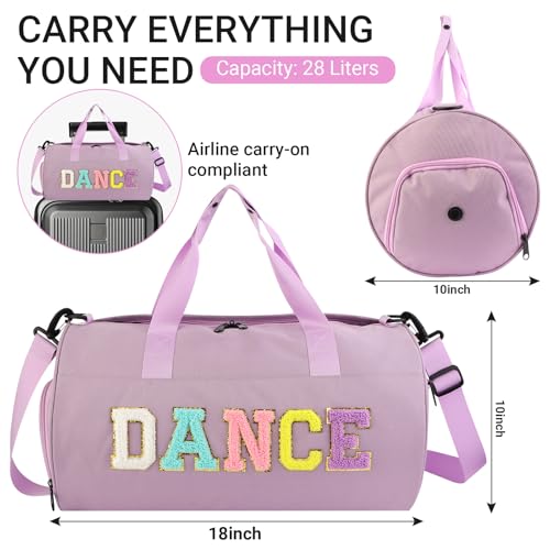 Dance Ballet Bag for Girls - Purple L Size Gym Duffle with Adjustable Strap