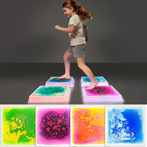 Liquid Light-Up Stepping Stones for Kids 12-Inch Square, Colorful 4-Pack