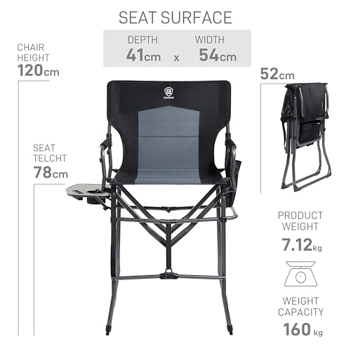 Ever Advanced 30.7-Inch Tall Portable Camping Directors Chair with Side Table & Pockets, Black Grey