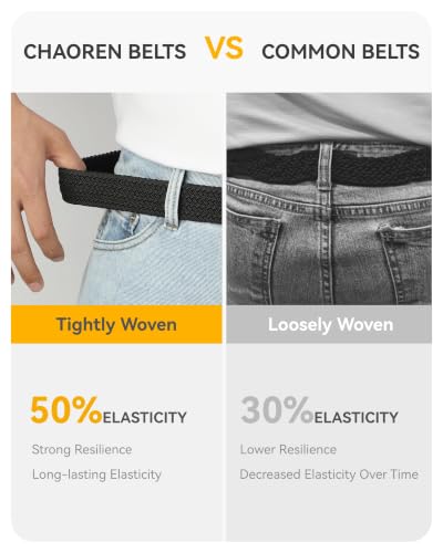Men's Elastic Golf & Casual Stretch Belt - Black, 38-42 Inch Waist Adjustable