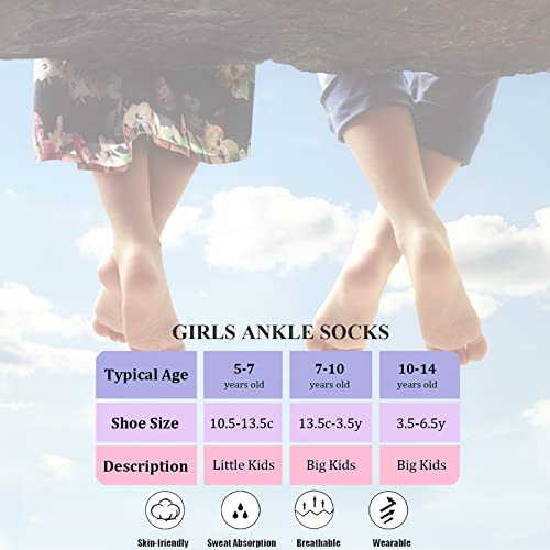Girls Ankle Socks 12 Pairs Low Cut Athletic Cotton Sports Socks for Little Kids